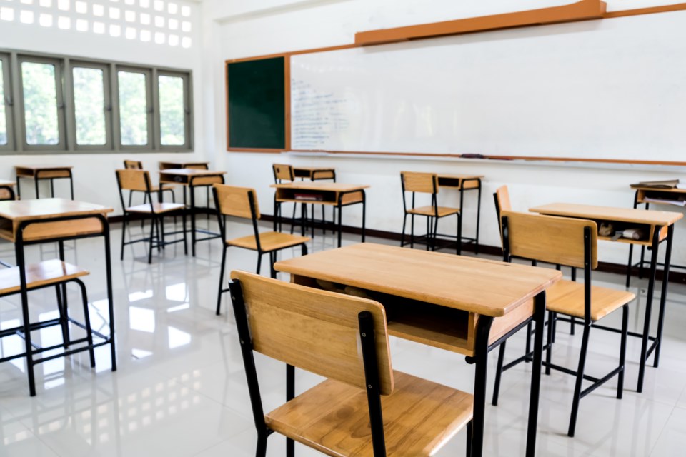 Chairs and desks in a classroom