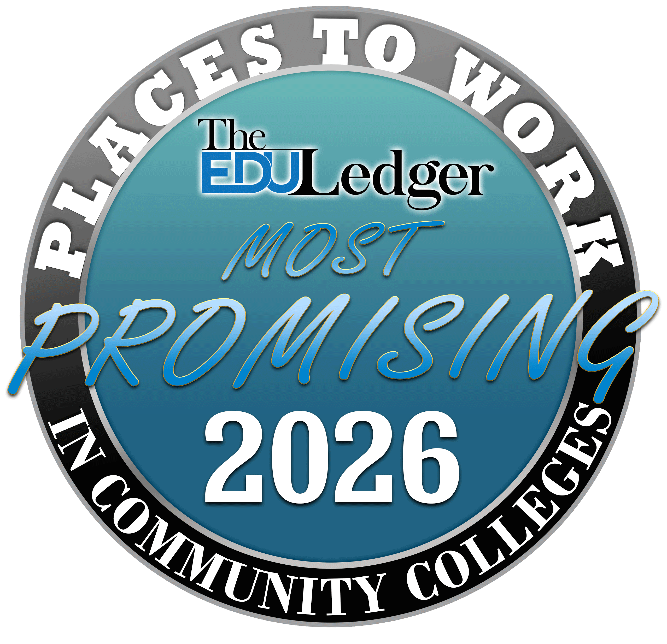 Blue circular badge with 'The EDU Ledger' at the top, 