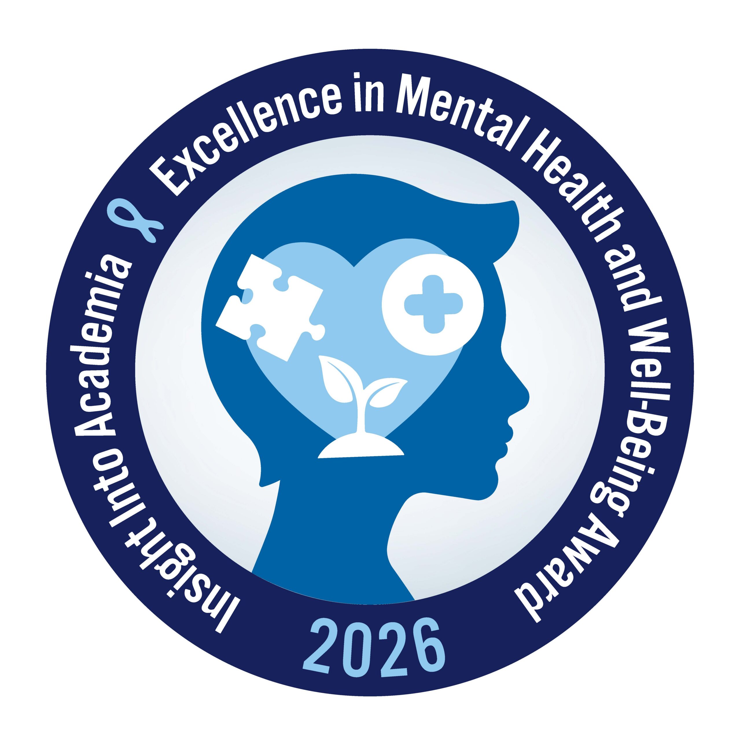 Circular 2026 Mental Health and Well-Being Award logo. It includes the profile of a head overlaid with a heart, puzzle piece, medical cross, and sprouting plant.